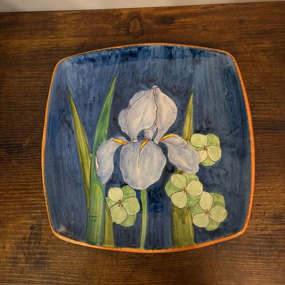 Officina Ceramica Hand‎ Painted Blue Purple Iris Flower Plate Dish, Italy - Picture 1 of 5
